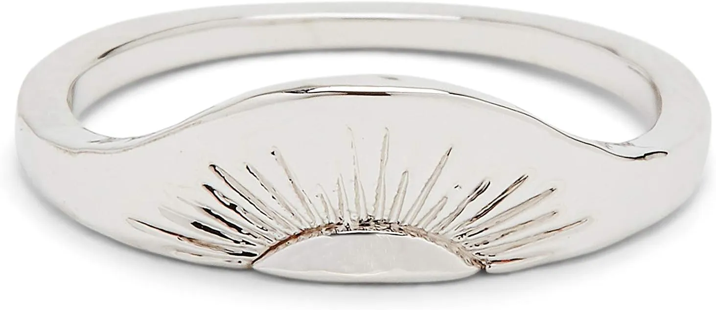 Pura Vida Silver Rising Sun Ring - Brass Base Band, Rhodium Plating - Sizes 5-9