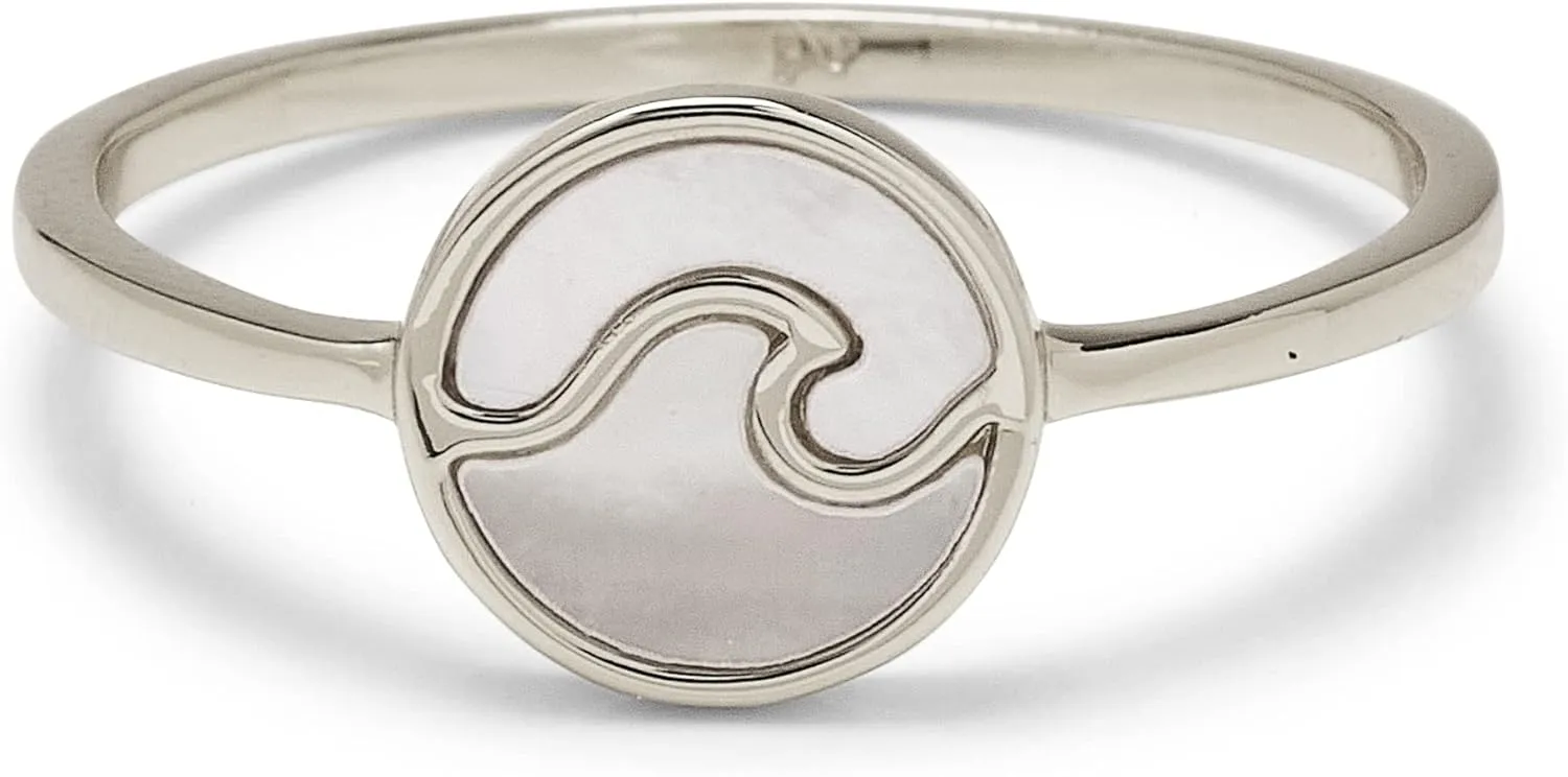 Pura Vida Silver, Rose Gold, or Gold Encinitas Handmade Ring - Mother of Pearl Inlay Ring Jewelry, Brass Base with Rhodium Plating - Cute Rings, Boho Jewelry for Women - Size 5-9
