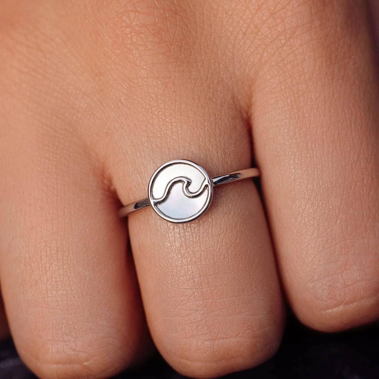 Pura Vida Silver, Rose Gold, or Gold Encinitas Handmade Ring - Mother of Pearl Inlay Ring Jewelry, Brass Base with Rhodium Plating - Cute Rings, Boho Jewelry for Women - Size 5-9