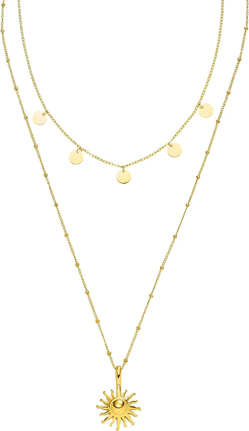 Purelei Kalea Sun Bundle Gold  Waterproof necklace set  18K Gold plated stainless steel jewelry  Jewelry gift sets  Jewelry sets for women  Necklace with coins and sun  Gold jewelry set