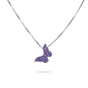 Purple Lilac Opal Butterfly Necklace Gift for Women Girl Teens Delicate Synthetic Opal jewelry Sterling Silver 925 Box Chain 16" extension
