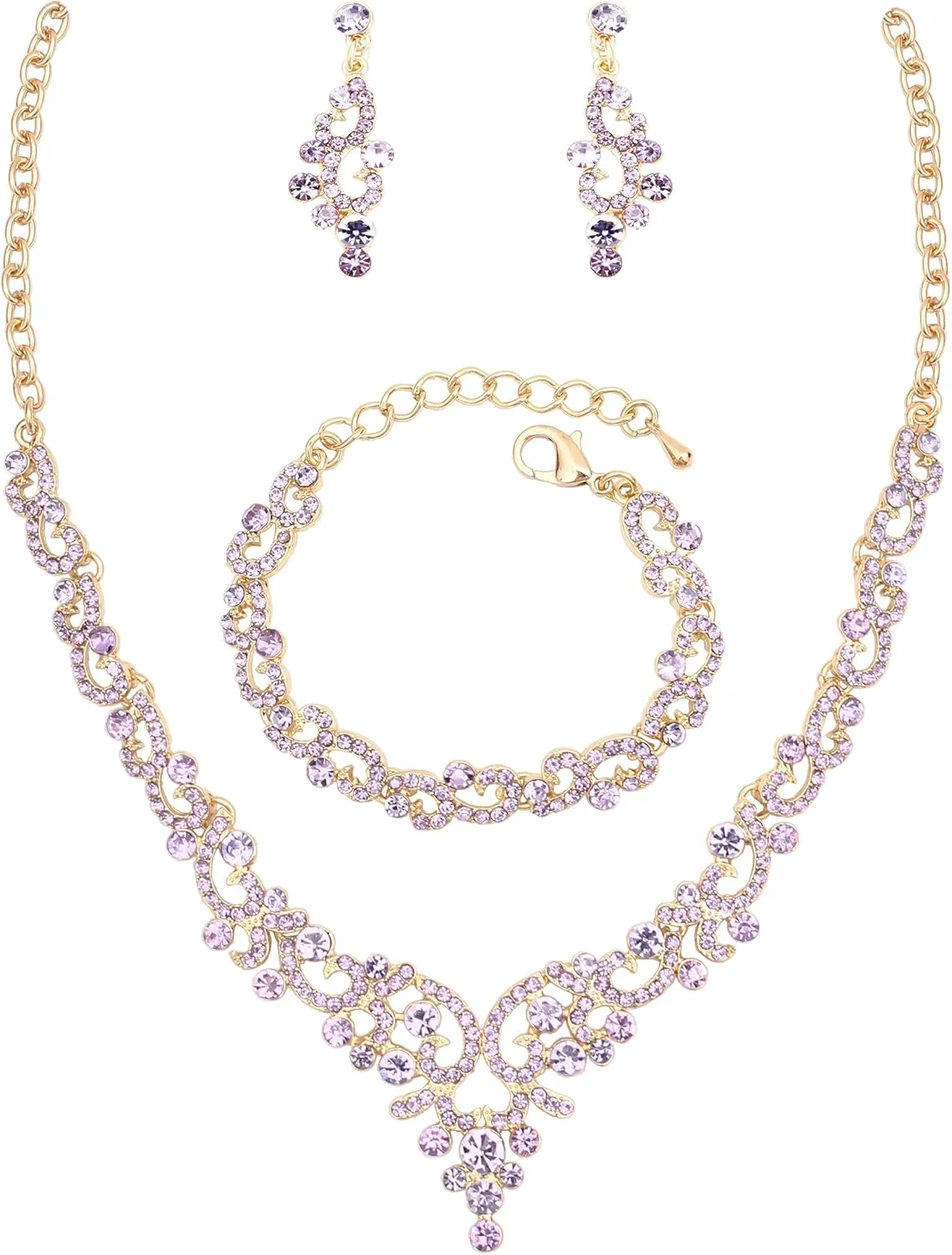 QLLYHLH Elegant Wedding Jewelry Set Austrian Crystal Necklace Dangle Earrings Link Bracelet Brides Bridesmaid Prom Costume Party Events Accessories for Woman