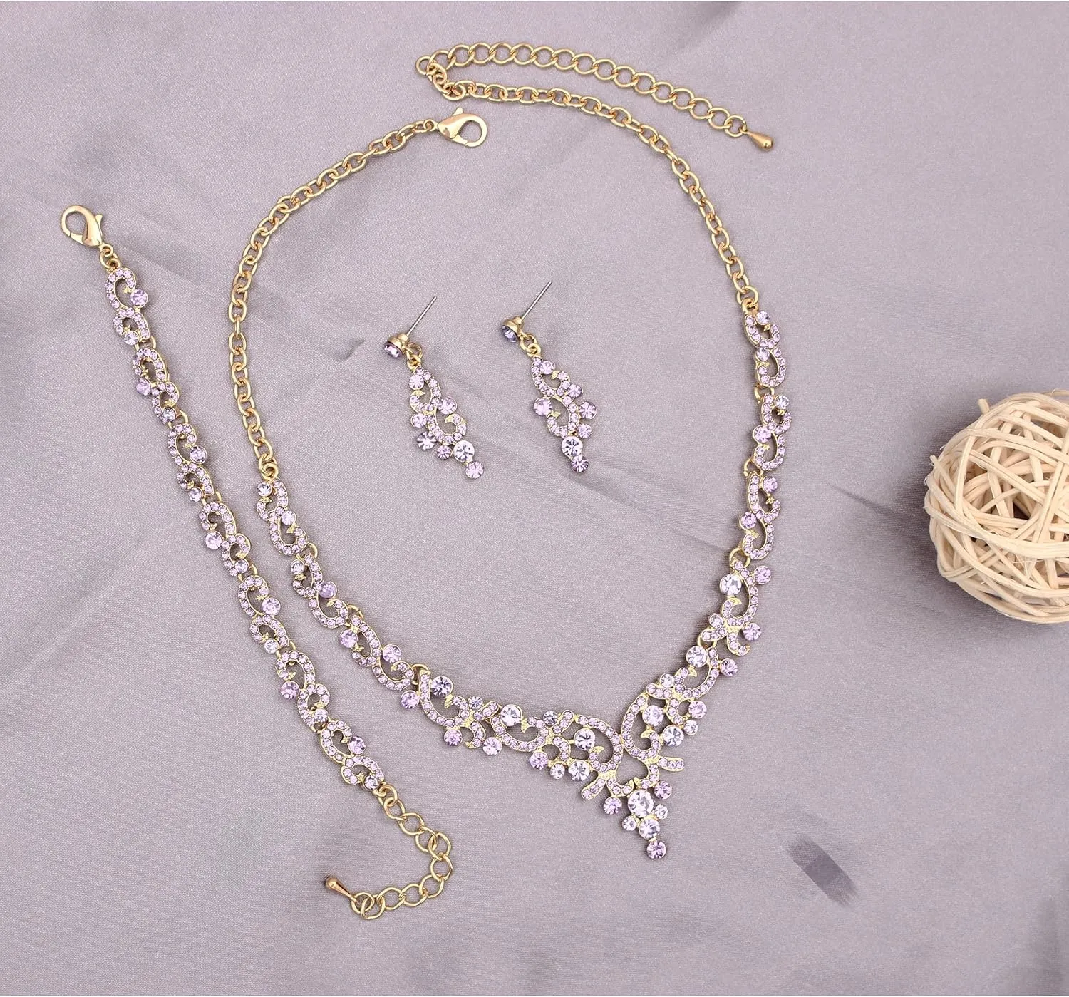 QLLYHLH Elegant Wedding Jewelry Set Austrian Crystal Necklace Dangle Earrings Link Bracelet Brides Bridesmaid Prom Costume Party Events Accessories for Woman