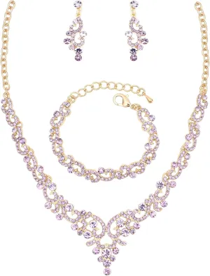 QLLYHLH Elegant Wedding Jewelry Set Austrian Crystal Necklace Dangle Earrings Link Bracelet Brides Bridesmaid Prom Costume Party Events Accessories for Woman