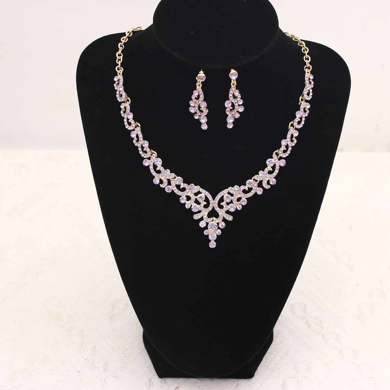 QLLYHLH Elegant Wedding Jewelry Set Austrian Crystal Necklace Dangle Earrings Link Bracelet Brides Bridesmaid Prom Costume Party Events Accessories for Woman