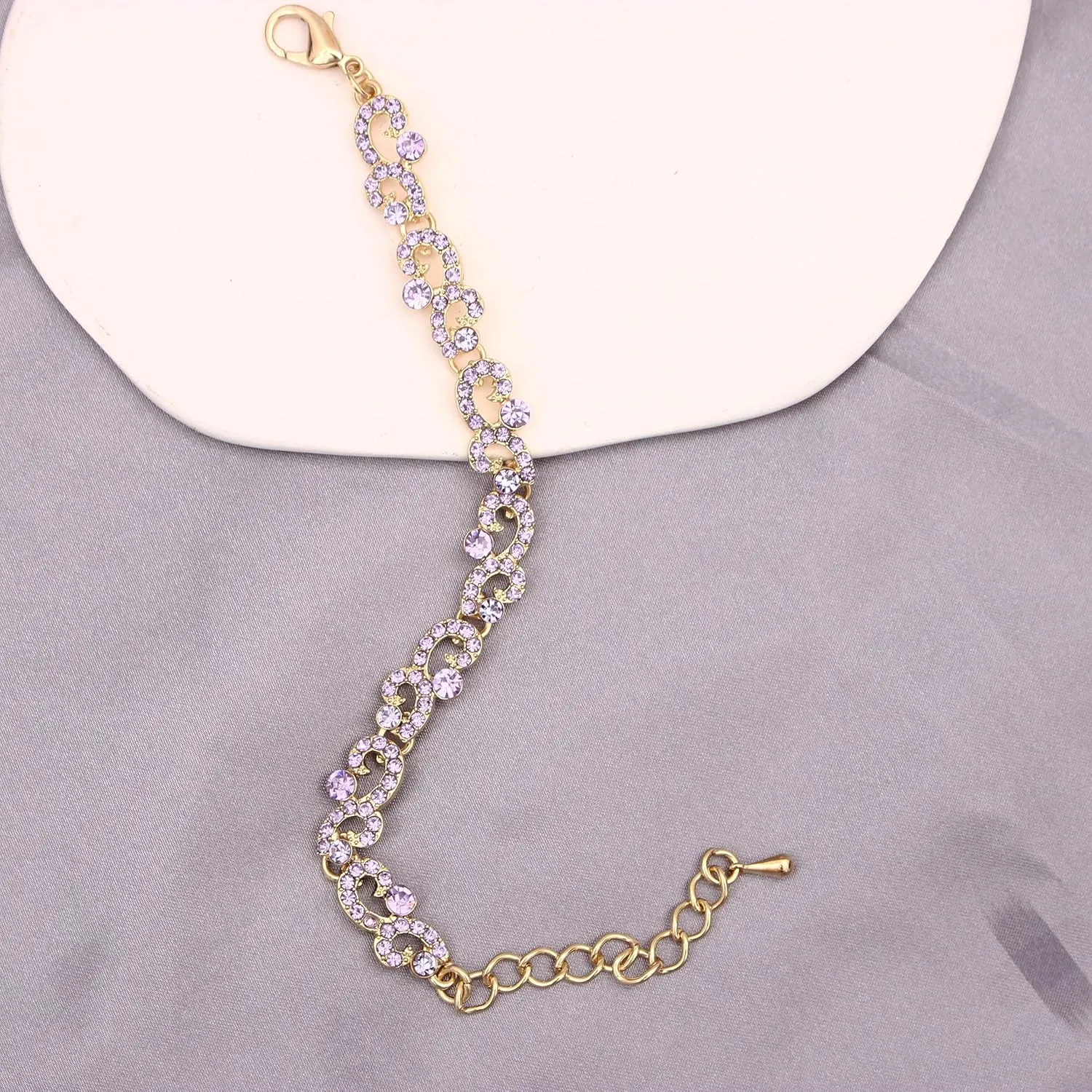 QLLYHLH Elegant Wedding Jewelry Set Austrian Crystal Necklace Dangle Earrings Link Bracelet Brides Bridesmaid Prom Costume Party Events Accessories for Woman