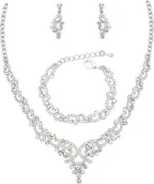 QLLYHLH Elegant Wedding Jewelry Set Austrian Crystal Necklace Dangle Earrings Link Bracelet Brides Bridesmaid Prom Costume Party Events Accessories for Woman