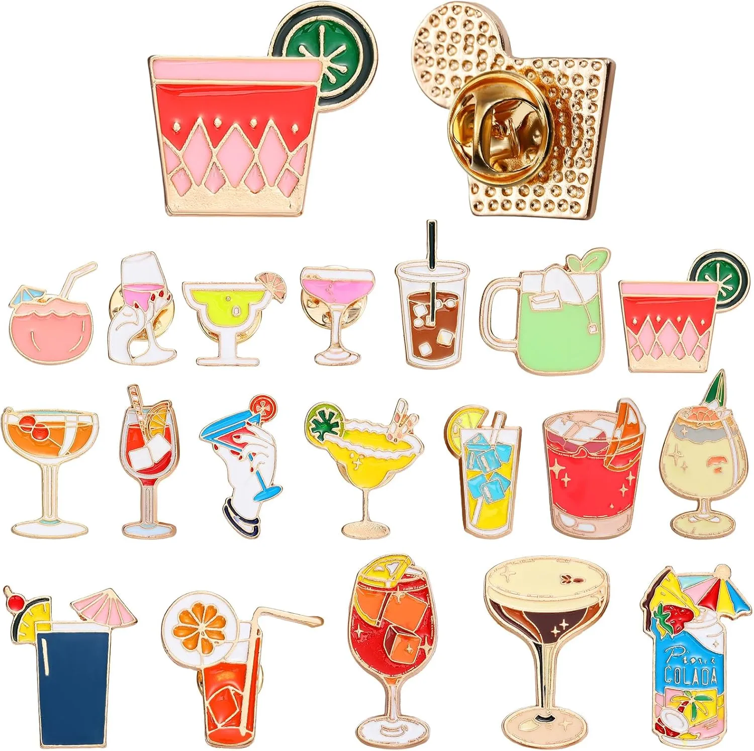 Quelay 20 Pcs Cocktail Enamel Pin Classic Cute Lapel Pin Set Summer Beach Brooch Badges Jewelry Gift for Bartender Aprons, Jackets, Backpacks and Purses, Shirt and Suit Lapels