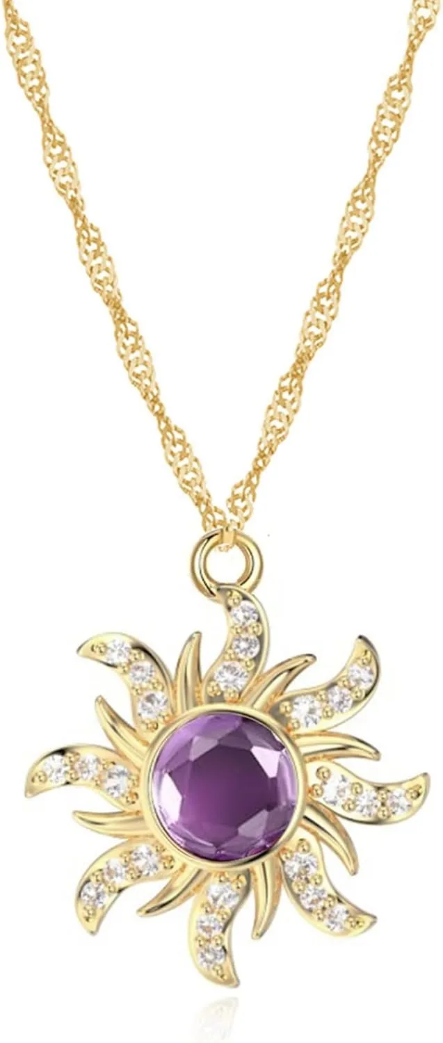 Rapunzel Inspired Necklace Tangled Princess Sun Pendant Jewelry for Women Halloween Dress-Up Costume Accessories & Christmas Birthday Gifts
