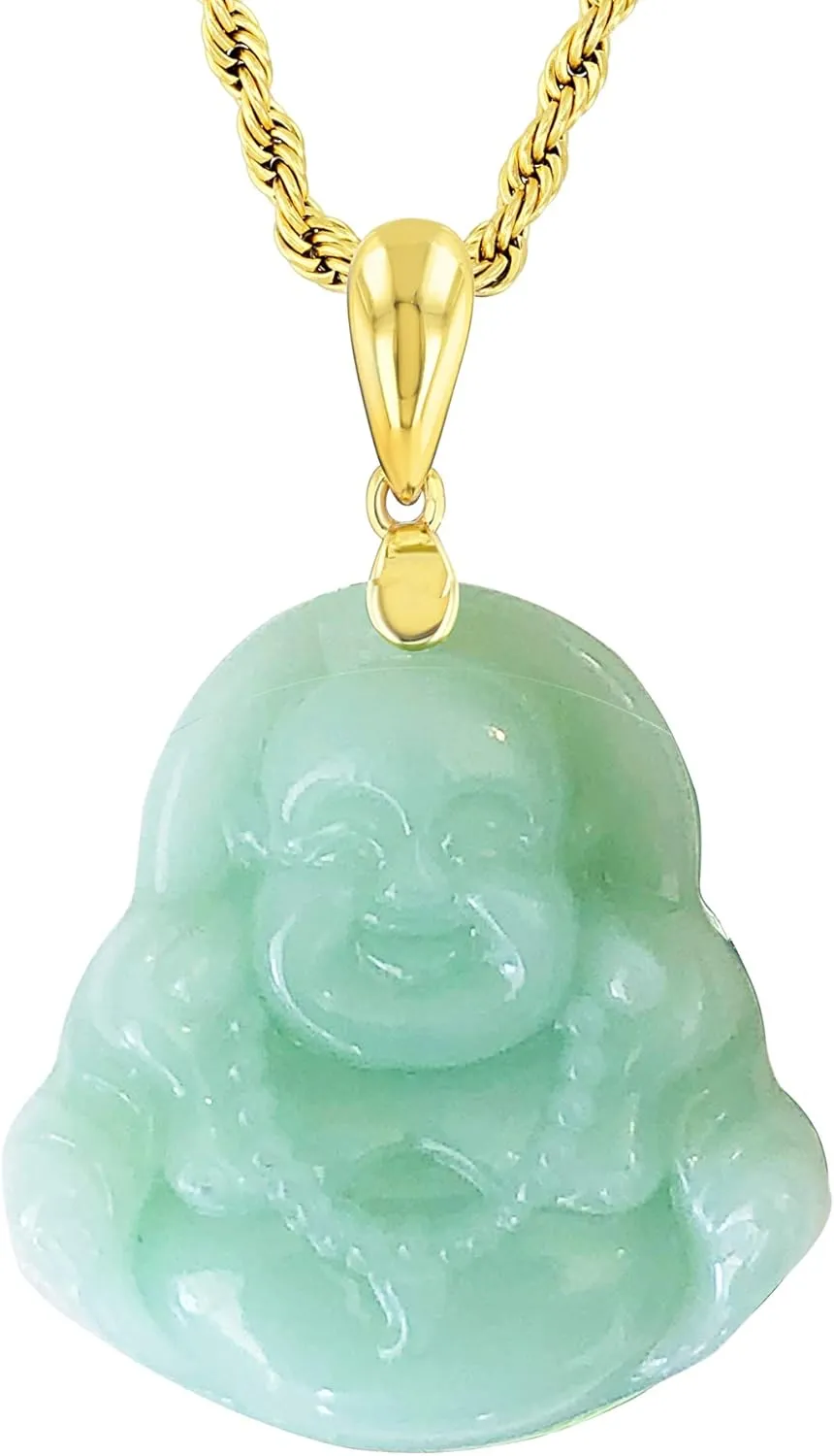 Real Simulated Pink Jade Mens Women Luck Happy Green Jade Buddha Pendant Laughing Buddha Statue Gold Rope Chain Necklace Pendant Certified Grade A Jadeite Jade Hand Crafted