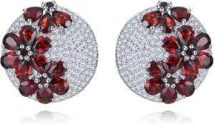 Red Garnet Earrings for Women Solid 925 Sterling Silver Natural Gemstone January Birthstone Rhodium Plated Cubic Zirconia Elegant Style Fine Jewelry for Birthday Friendship