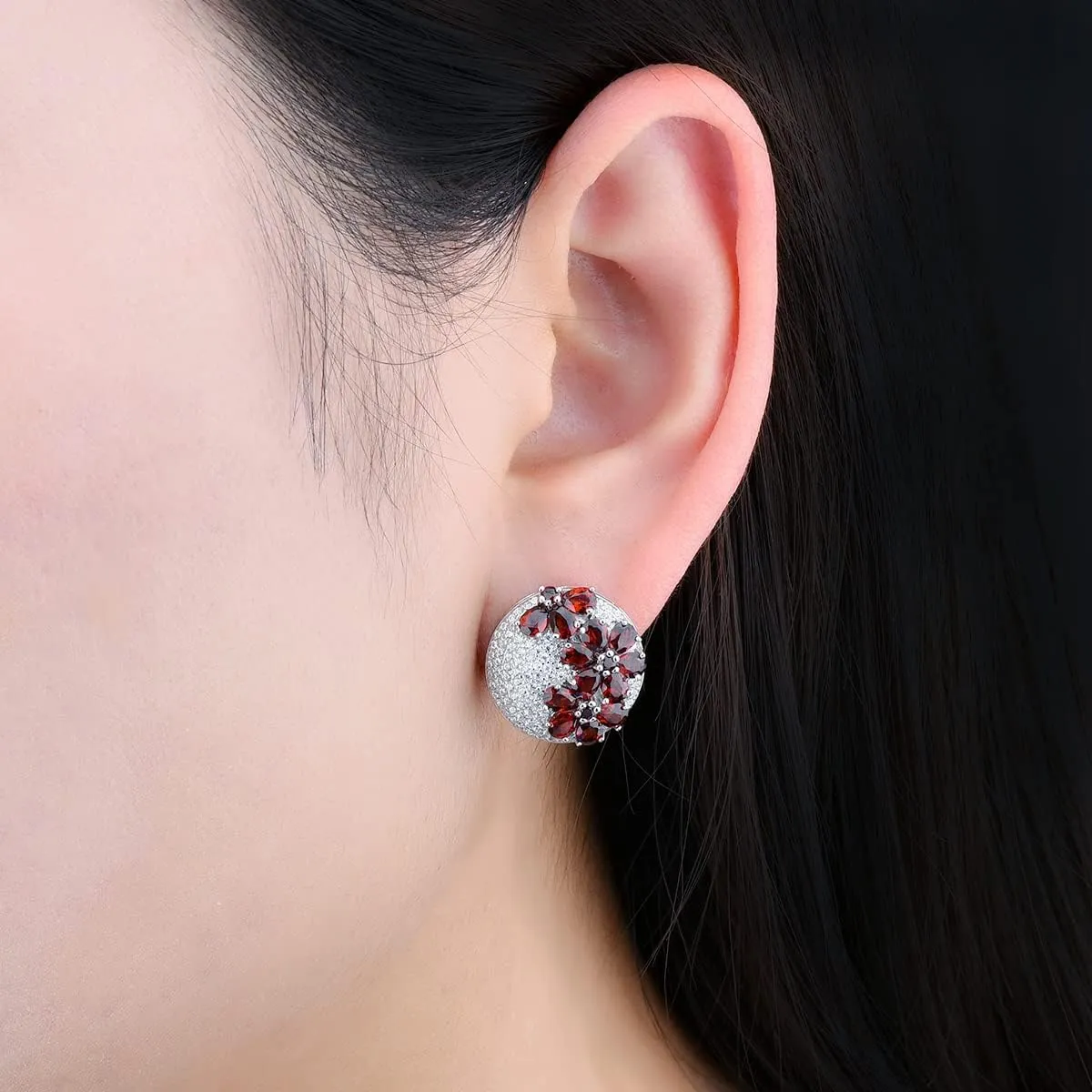 Red Garnet Earrings for Women Solid 925 Sterling Silver Natural Gemstone January Birthstone Rhodium Plated Cubic Zirconia Elegant Style Fine Jewelry for Birthday Friendship