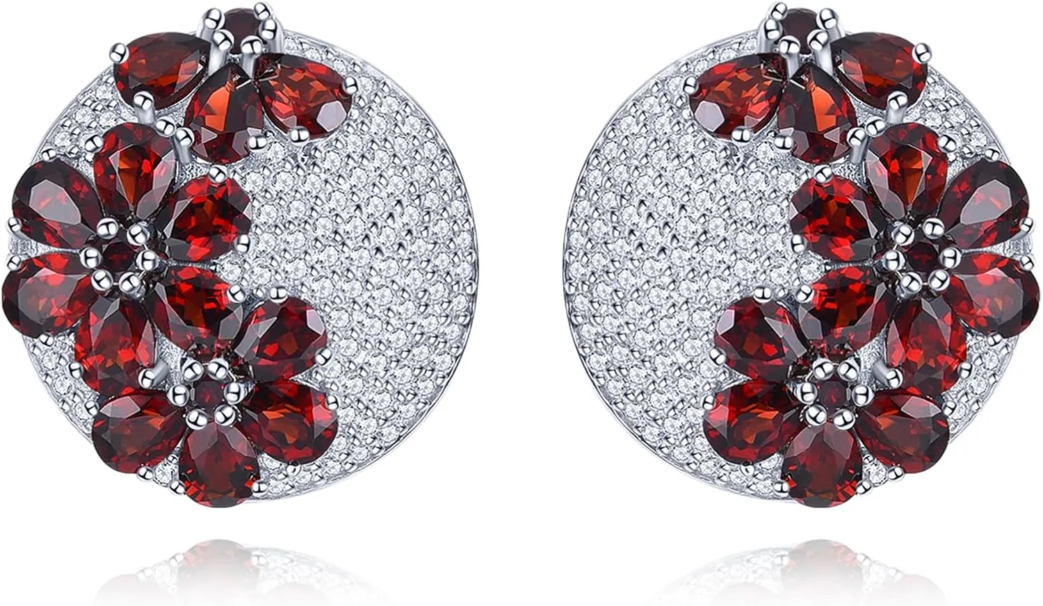 Red Garnet Earrings for Women Solid 925 Sterling Silver Natural Gemstone January Birthstone Rhodium Plated Cubic Zirconia Elegant Style Fine Jewelry for Birthday Friendship