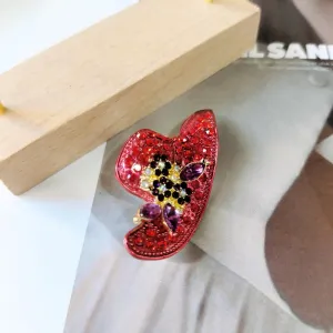 Red Rhinestone Hat Brooch Pin for Women Lapel Pins Elegant Dress Boutonniere Corsage Suit Tie Accessories Wedding Party Brooches Jewelry for Lady Girls Bff Ceremony Banquet