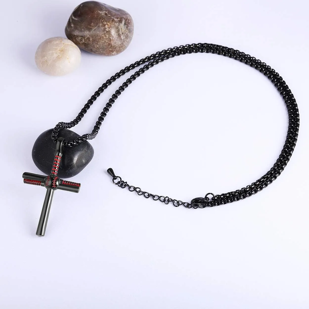 Rehoboth Baseball Bat Cross Pendant Necklace for Men Women with 22 2" Adjustable Stainless Steel Chain Black Gold Silver