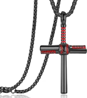 Rehoboth Baseball Bat Cross Pendant Necklace for Men Women with 22 2" Adjustable Stainless Steel Chain Black Gold Silver