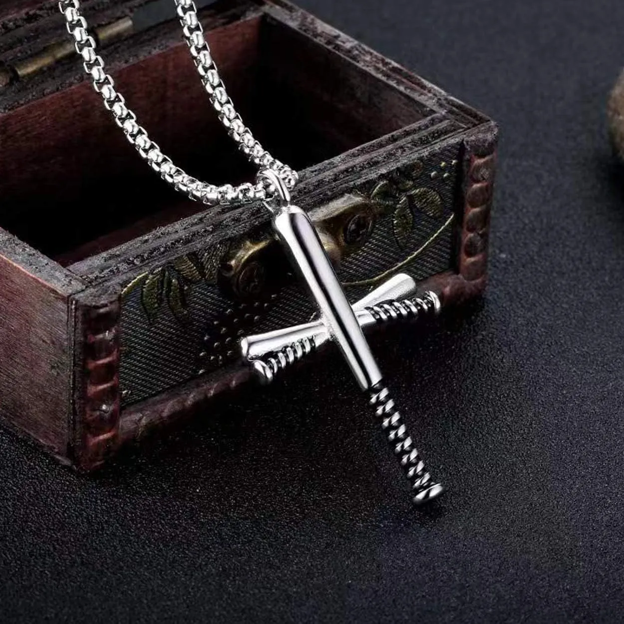 Rehoboth Baseball Bat Cross Pendant Necklace for Men Women with 24" Stainless Steel Chain Black Gold Silver