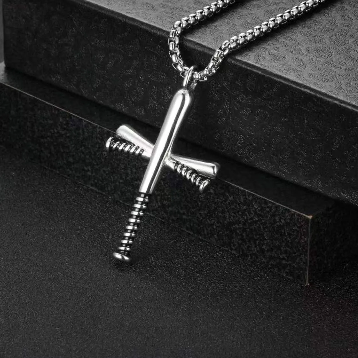 Rehoboth Baseball Bat Cross Pendant Necklace for Men Women with 24" Stainless Steel Chain Black Gold Silver