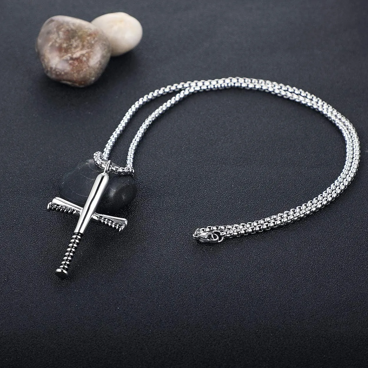 Rehoboth Baseball Bat Cross Pendant Necklace for Men Women with 24" Stainless Steel Chain Black Gold Silver