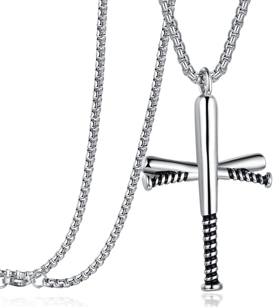 Rehoboth Baseball Bat Cross Pendant Necklace for Men Women with 24" Stainless Steel Chain Black Gold Silver
