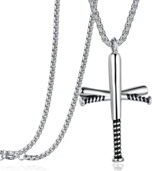 Rehoboth Baseball Bat Cross Pendant Necklace for Men Women with 24" Stainless Steel Chain Black Gold Silver