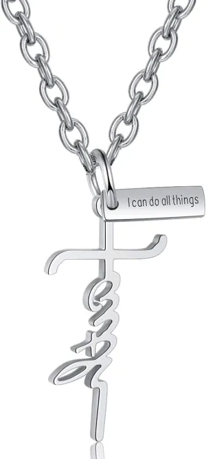 Rehoboth Creative Letter Faith Cross Pendant Necklaces for Women Men Bible Verse Philippians 4:13 I can do All Things