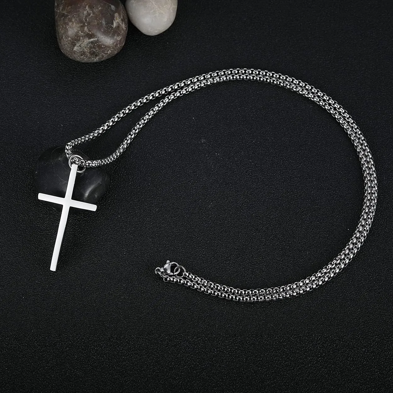 Rehoboth Cross Pendant Necklaces for Men Women Philippians 4:13 Bible Verse I Can Do All Things Stainless Steel Chain 16/20/24/28 Inchs Black Silver Gold