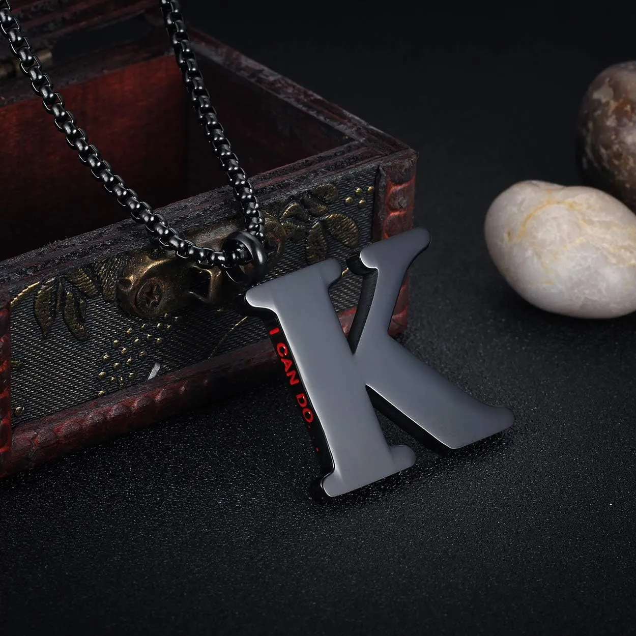 Rehoboth Initial 26 Large Letter A to Z Pendant Necklaces for Teens Women Men Big Alphabet Personalized Charm Necklace 24 Inch Chains 'I CAN DO All Things' on Back