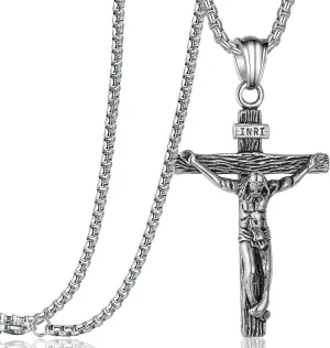 Rehoboth Jesus Christ on INRI Crucifix Cross Pendant Necklace for Teens Womens Mens with 24 Inch Stainless Steel Chain