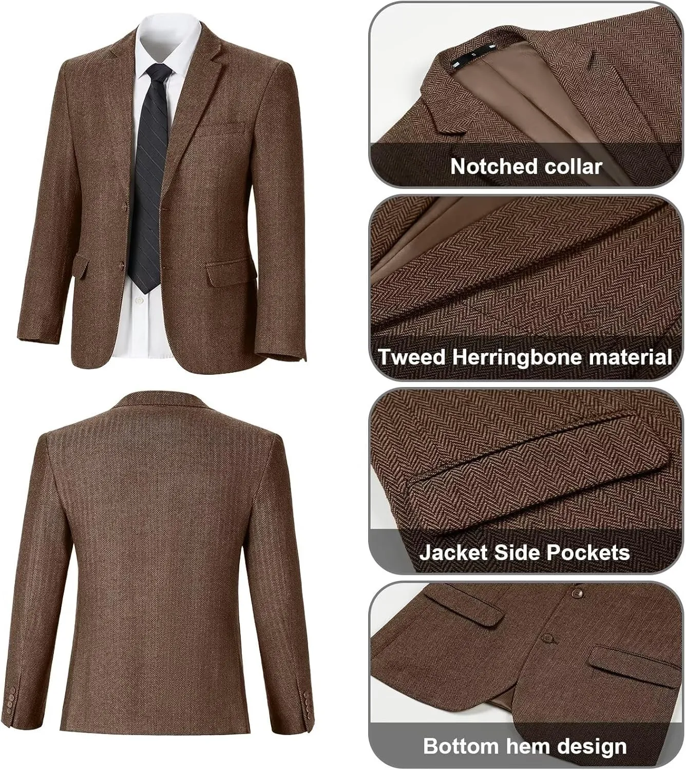 Retro 3 Pieces Slim Fit Boy Suit Tweed Herringbone Formal Stylish Vest Tuxedo Pants Wedding Homecoming Dress Wear Set