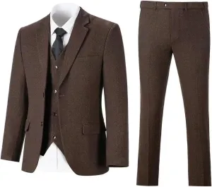 Retro 3 Pieces Slim Fit Boy Suit Tweed Herringbone Formal Stylish Vest Tuxedo Pants Wedding Homecoming Dress Wear Set