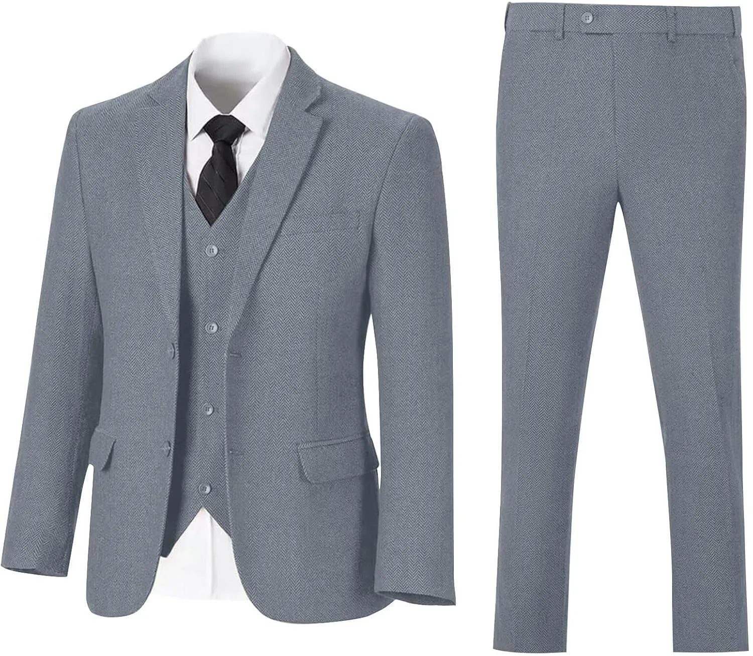 Retro 3 Pieces Slim Fit Boy Suit Tweed Herringbone Formal Stylish Vest Tuxedo Pants Wedding Homecoming Dress Wear Set