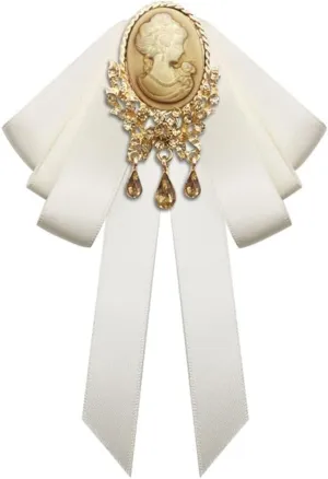 Retro Court style Crystal Ribbon Bow Tie Brooch Pins for Women Girls Victorian Cameo Bow Brooch Pre-Tied Bowknot Corsage Collar accessory