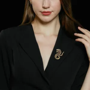 Retro Crystal Cobra Snake Brooch Rhinestone Animal Statement Lapel Pin Fashion Jewelry Suit Brooches Accessories Vintage Punk Boutonniere Corsage for Hat Tie Scarf Pins for Men Women Boyfriend Father Art Deco (Gold)