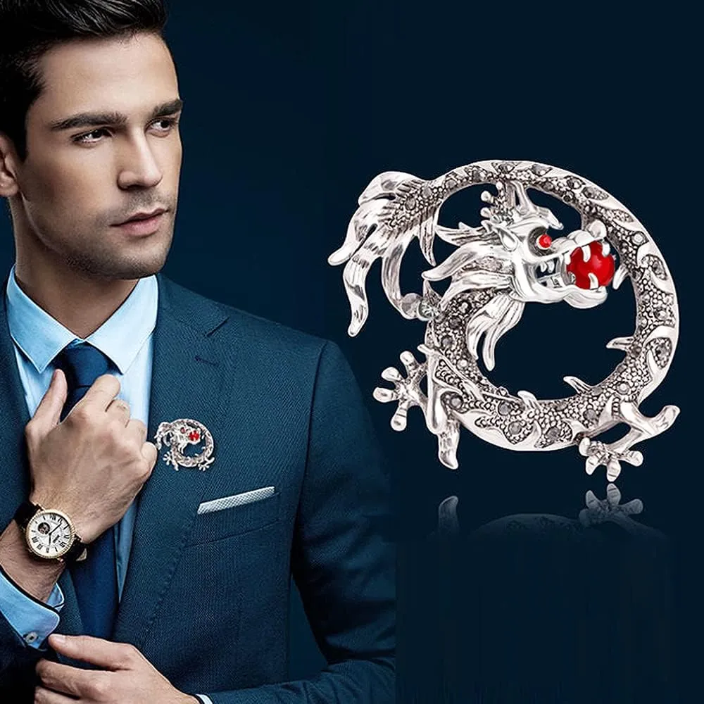 Retro Dragon Crystal Brooch Sparkling Uniquely Stylish 3D Dragon Shape Rhinestone Brooch Pin Gothic Punk Fashion Jewelry Gifts Brooches Accessories for Men Boy