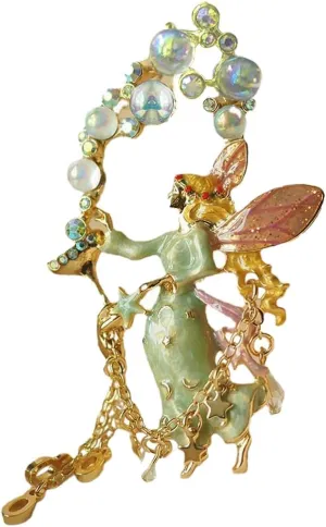 Retro Enamel Angel Brooch,Heavy Craft Medieval Bubble Fairy Crystal Badge, Fringed Corsage Pin Jewelry for Elegant Women Girl