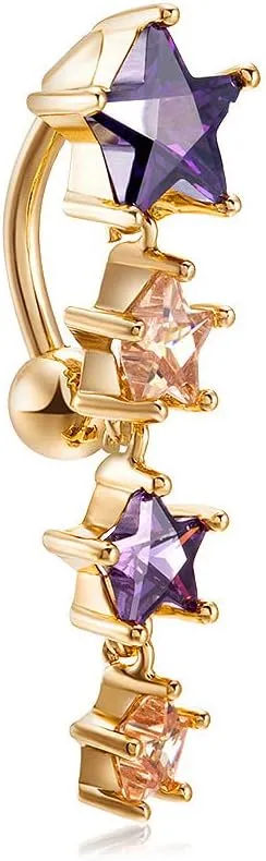 Reverse Belly Button Ring - Surgical Steel CZ Pave Navel Rings 18k Gold/White Gold Plated Perfect for Women/Men - Top Down Belly Piercing Jewelry