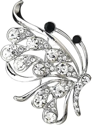 Rhinestone Buttefly Brooch Pin Clear Crystal Butterfly Insect Pin Elegant Silver Butterfly Corsage Brooch Vintage Wedding Bridal Lapel Pins Clothing Accessories Jewelry for Women
