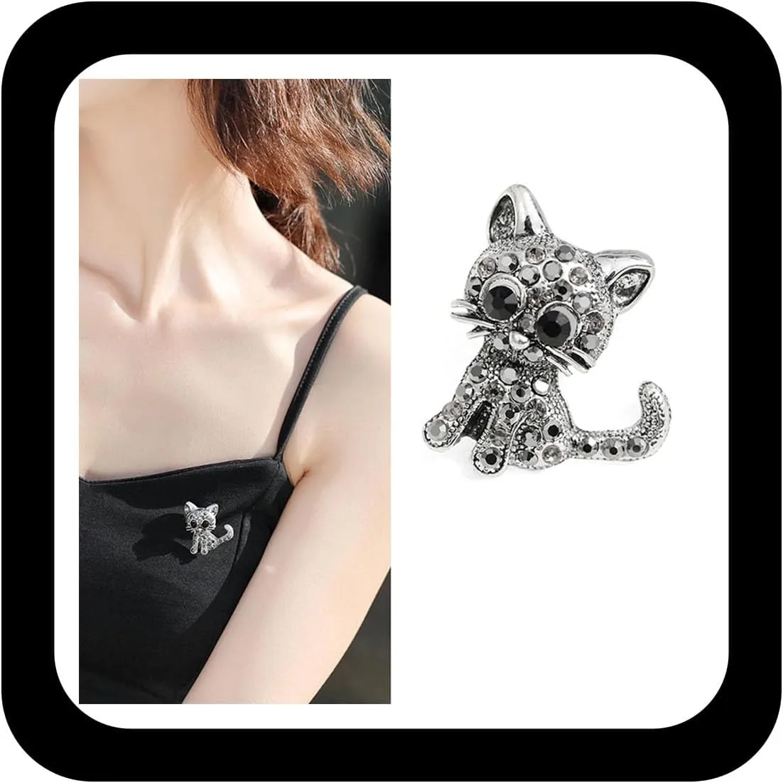 Rhinestone Cat Brooch Pin for Women Cute Crystal Kitten Animal Cat Brooch Corsage Sparkly Rhinestone Crystal Lapel Pin Clothing Accessories Jewelry for Pet Lovers