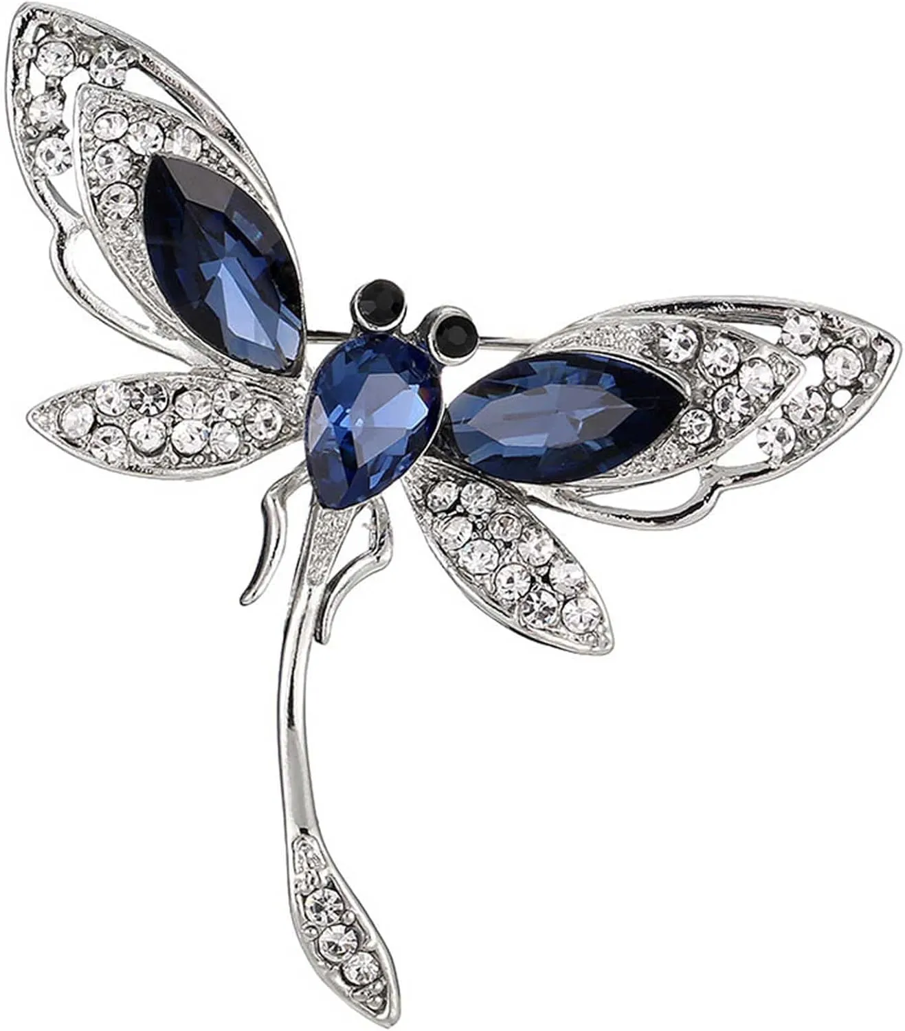 Rhinestone Dragonfly Brooch Pin Blue Crystal Insect Dragonfly Pin Elegant Wedding Bridal Corsage Brooch Sparkly Rhinestone Crystal Lapel Pin Clothing Accessories Jewelry for Women Girls