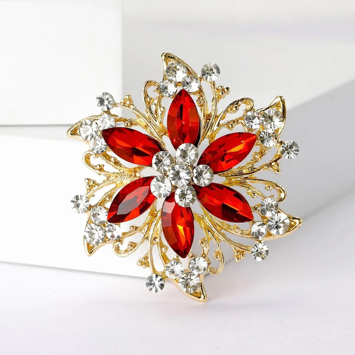 Rhinestone Flower Brooch Elegant Petals Flower Brooch Pins Crystal Flower Shape Brooch Pin Big Size Rhinestone Crystal Brooch Stylish Clothing Hat Bag Accessories