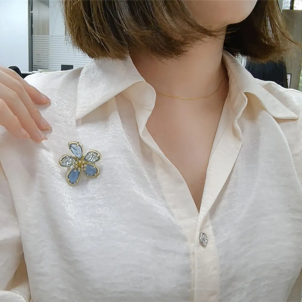Rhinestone Flower Brooch Pin for Women Girls Gold Plated Fashion Geometric Crystal Floral Petal Pistil Brooches Lapel Pins Dainty Art Deco Dress Accessories Wedding Birthday Holiday Jewelry