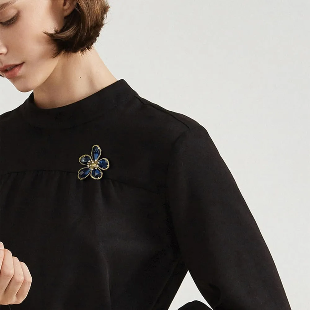 Rhinestone Flower Brooch Pin for Women Girls Gold Plated Fashion Geometric Crystal Floral Petal Pistil Brooches Lapel Pins Dainty Art Deco Dress Accessories Wedding Birthday Holiday Jewelry