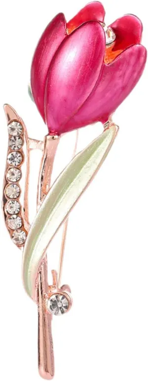 Rhinestone Flower Brooch Pin Tulip Floral Bouquet Brooch Elegant Flower Enamel Pin Vintage Bridal Wedding Corsage Lapel Pin Costume Jewelry For Women Girls