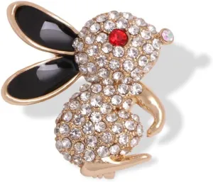 Rhinestone Lovely Rabbit Animal Brooch Pin for Women Girls Teens Gold Plated Red Crystal Eye Black Enamel Zodiac Bunny Pet Brooches Lapel Pins Cute Dress Accessories Easter Birthday Holiday Jewelry Dainty Gift