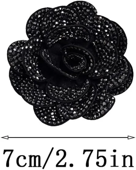 Rhinestone Rose Flower Brooch Lapel Pins for Women Her Fashion Crystal Camellia Flower Brooches Pin for Dress Accessories Jewelry Boutonniere Corsage Wedding Party Birthday Gift 70mm