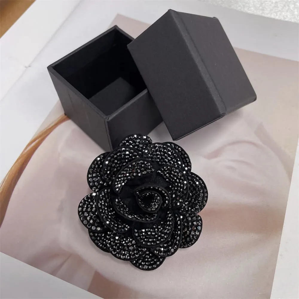 Rhinestone Rose Flower Brooch Lapel Pins for Women Her Fashion Crystal Camellia Flower Brooches Pin for Dress Accessories Jewelry Boutonniere Corsage Wedding Party Birthday Gift 70mm