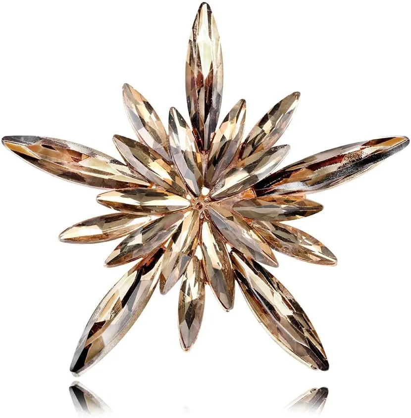 Rhinestone Star Brooch Pin for Women Shiny Crystal CZ Snowflake Corsage Brooches Lapel Pins Scarf Buckle Shawl Clip Sweater Cardigan Bouquet Badge Accessories