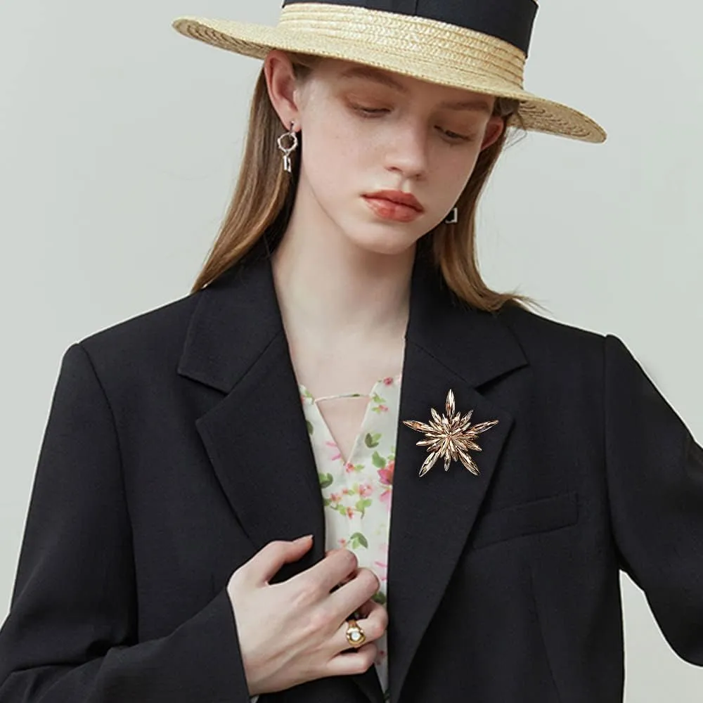 Rhinestone Star Brooch Pin for Women Shiny Crystal CZ Snowflake Corsage Brooches Lapel Pins Scarf Buckle Shawl Clip Sweater Cardigan Bouquet Badge Accessories