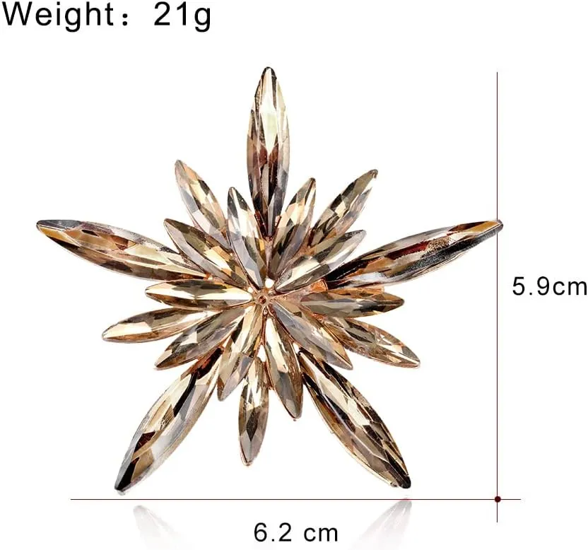 Rhinestone Star Brooch Pin for Women Shiny Crystal CZ Snowflake Corsage Brooches Lapel Pins Scarf Buckle Shawl Clip Sweater Cardigan Bouquet Badge Accessories